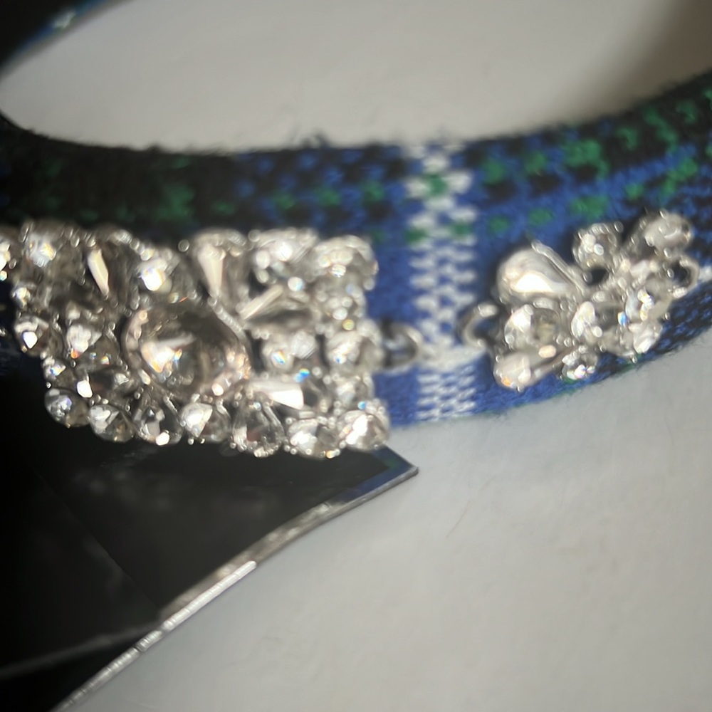 Tahari Blue Plaid Rhinestone Embellished Headband - Picture 3 of 5